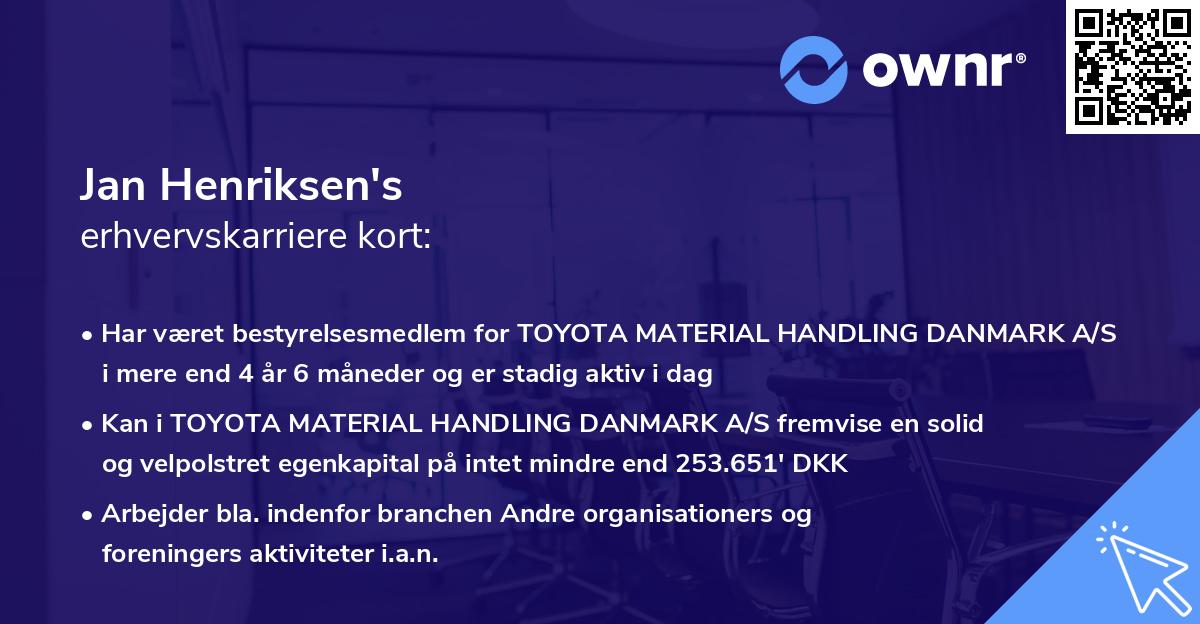 Jan Henriksen's erhvervskarriere kort