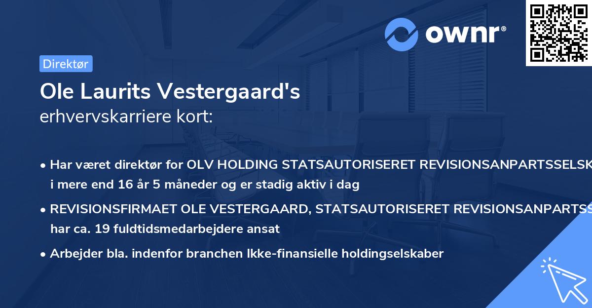 Ole Laurits Vestergaard's erhvervskarriere kort