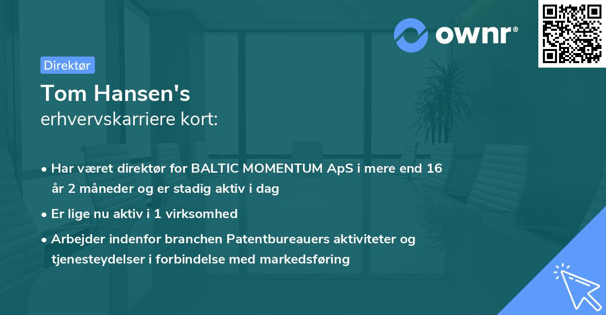 Tom Hansen's erhvervskarriere kort