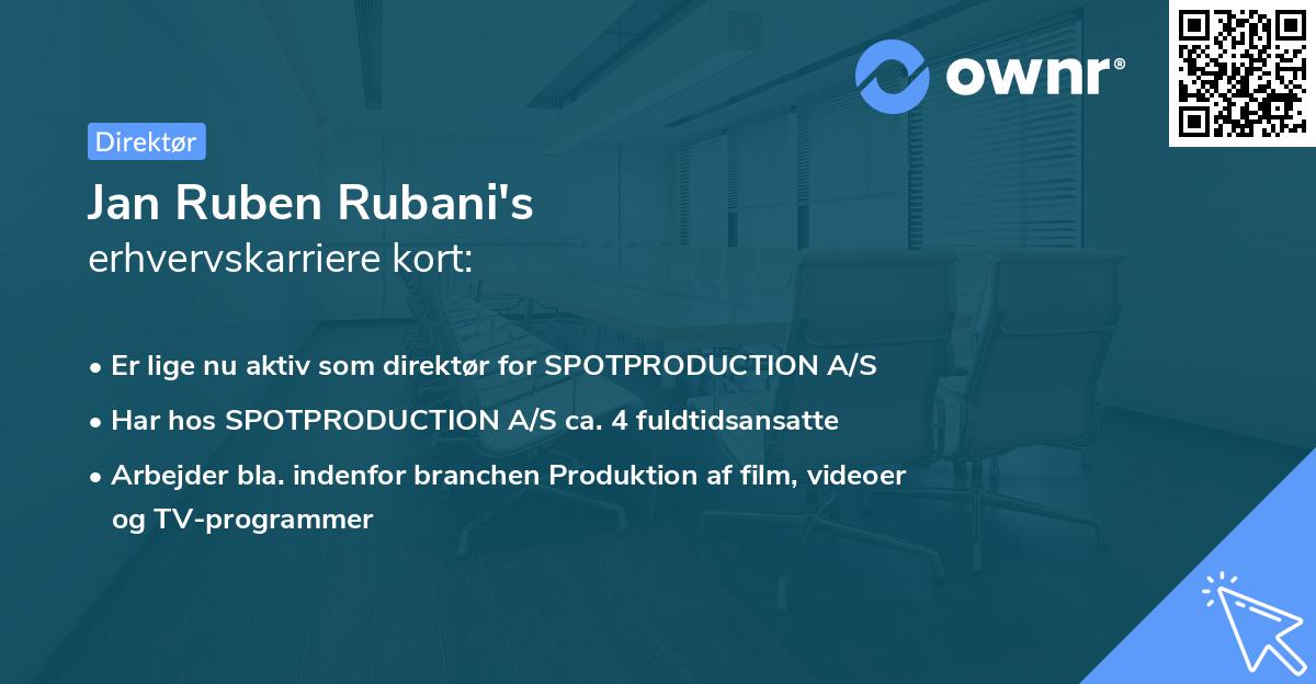 Jan Ruben Rubani's erhvervskarriere kort