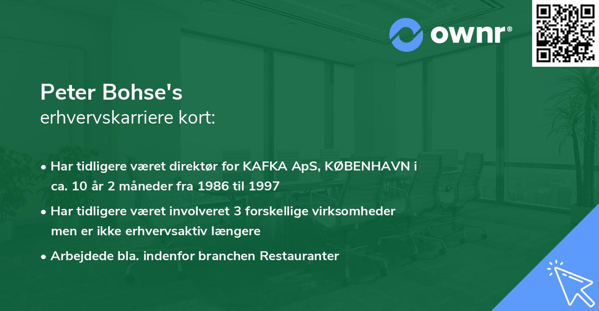 Peter Bohse's erhvervskarriere kort