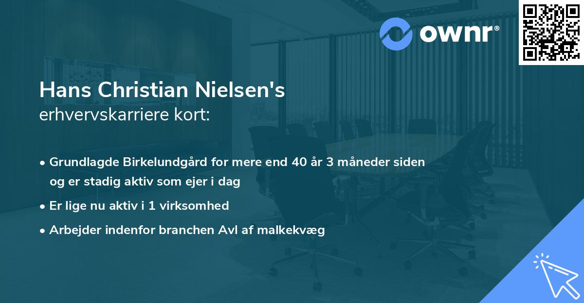Hans Christian Nielsen's erhvervskarriere kort