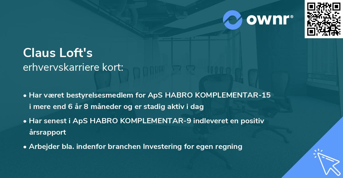 Claus Loft's erhvervskarriere kort