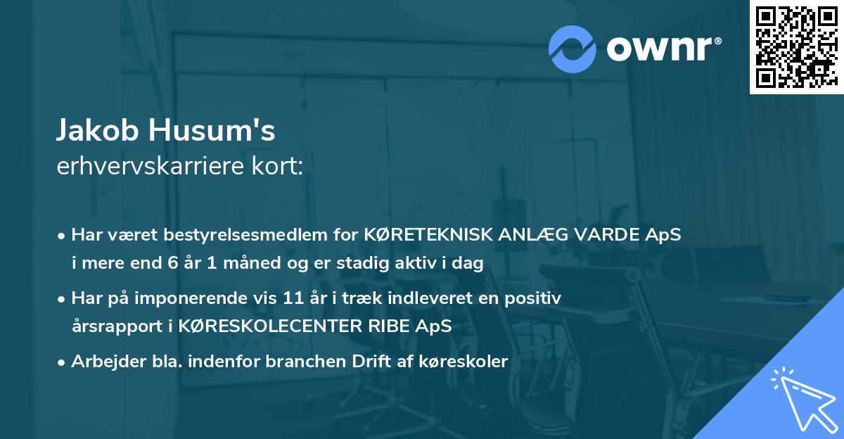 Jakob Husum's erhvervskarriere kort