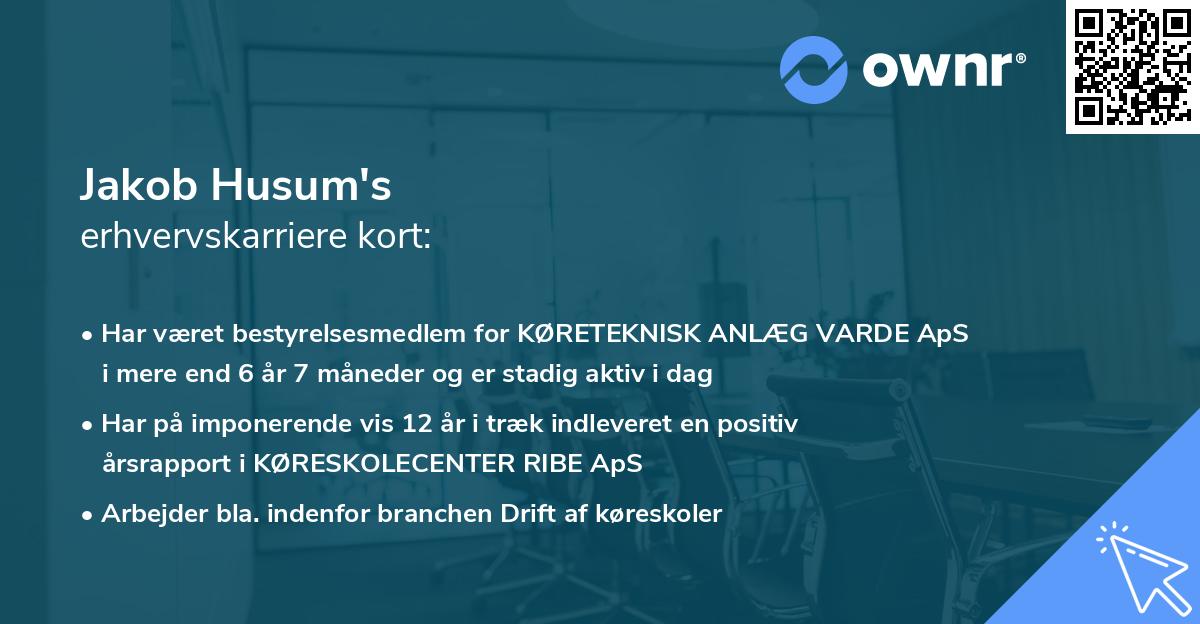 Jakob Husum's erhvervskarriere kort