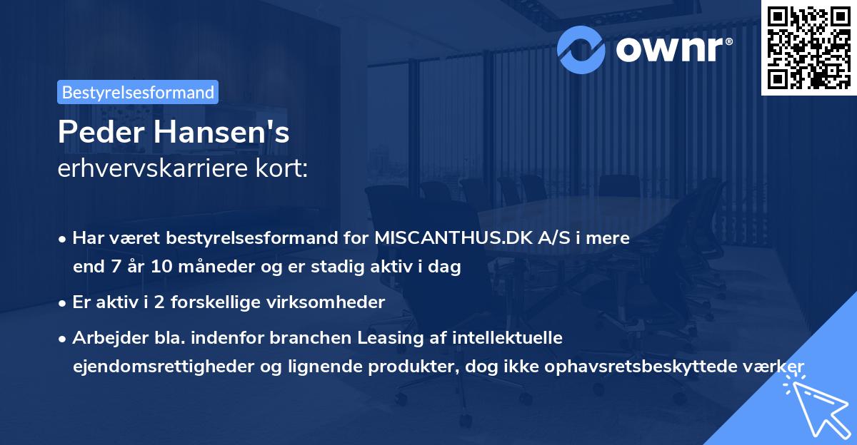 Peder Hansen's erhvervskarriere kort