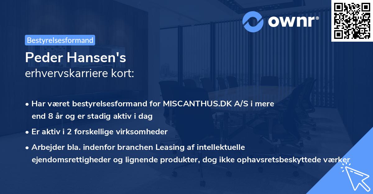 Peder Hansen's erhvervskarriere kort