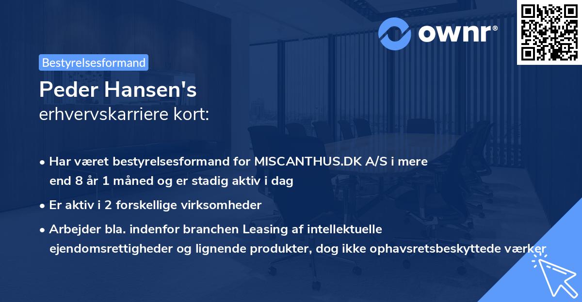 Peder Hansen's erhvervskarriere kort
