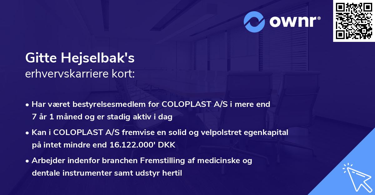 Gitte Hejselbak's erhvervskarriere kort