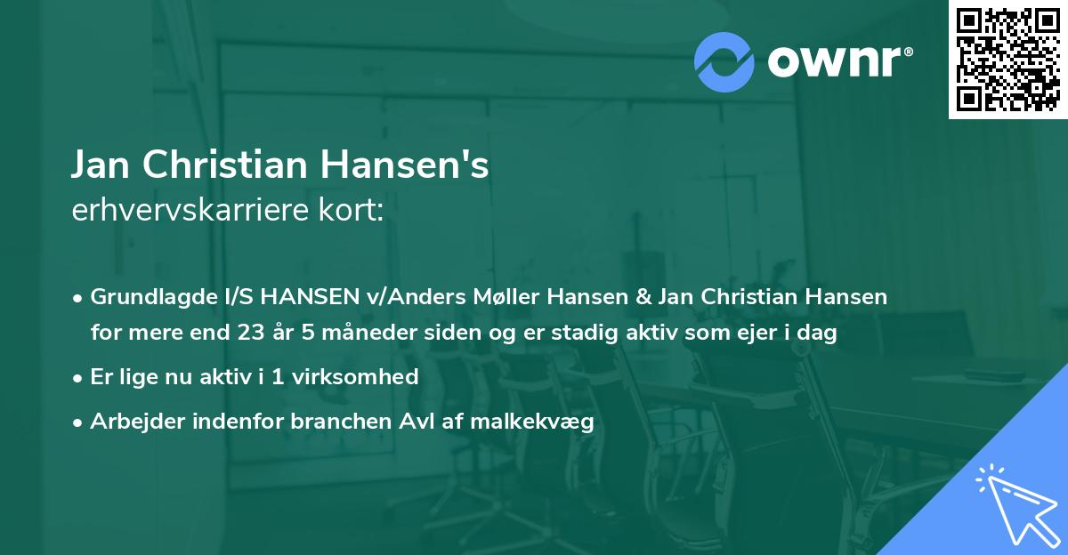 Jan Christian Hansen's erhvervskarriere kort