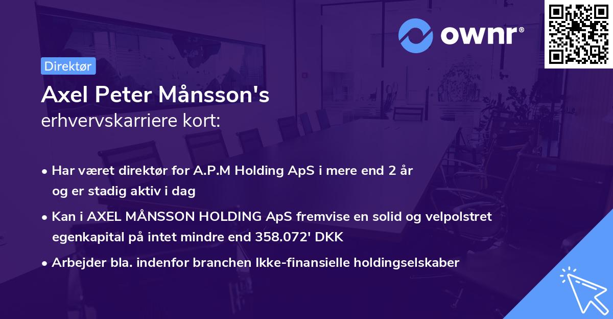Axel Peter Månsson's erhvervskarriere kort