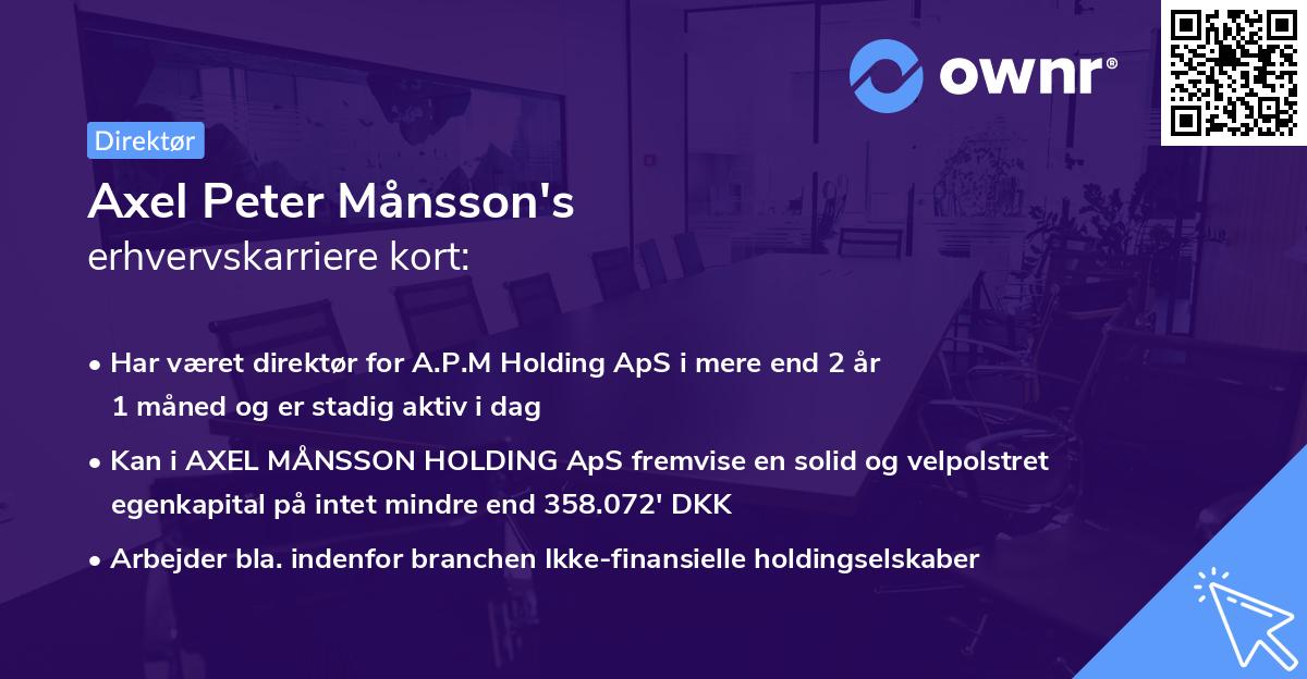 Axel Peter Månsson's erhvervskarriere kort