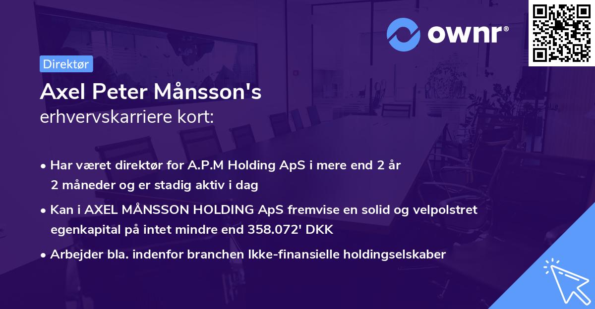Axel Peter Månsson's erhvervskarriere kort