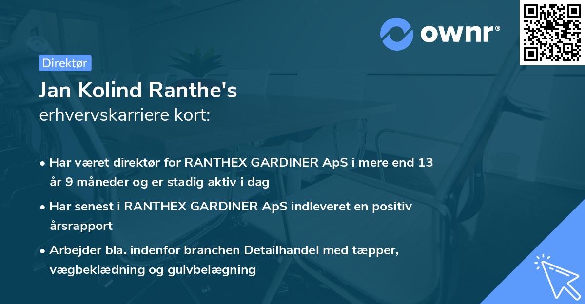 Jan Kolind Ranthe's erhvervskarriere kort