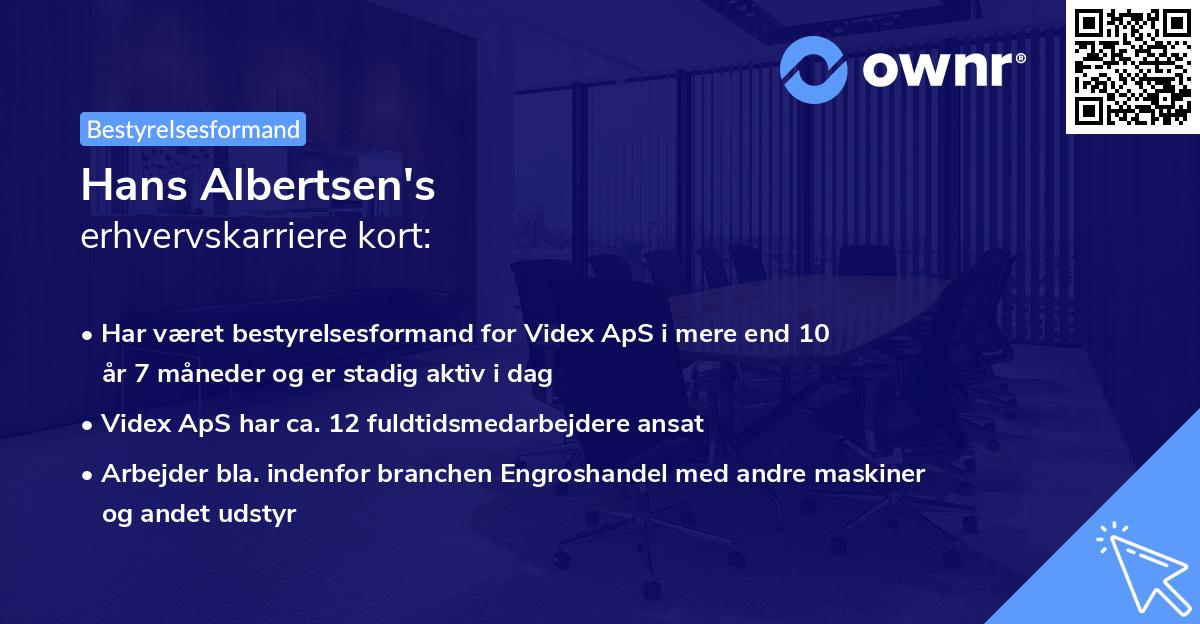 Hans Albertsen's erhvervskarriere kort