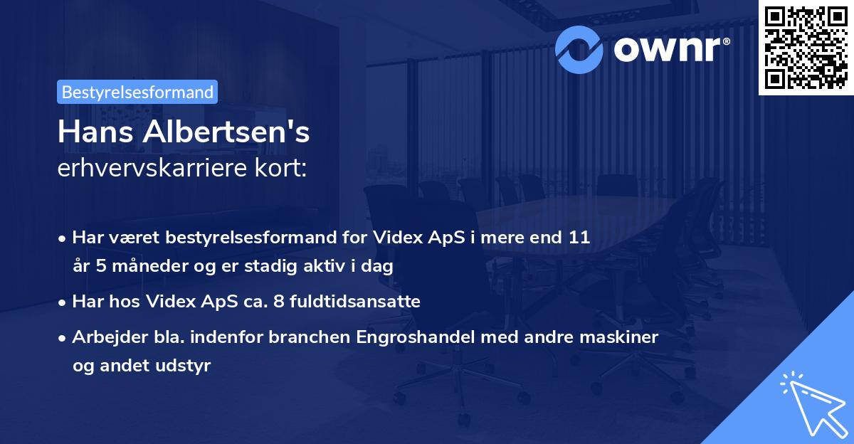 Hans Albertsen's erhvervskarriere kort