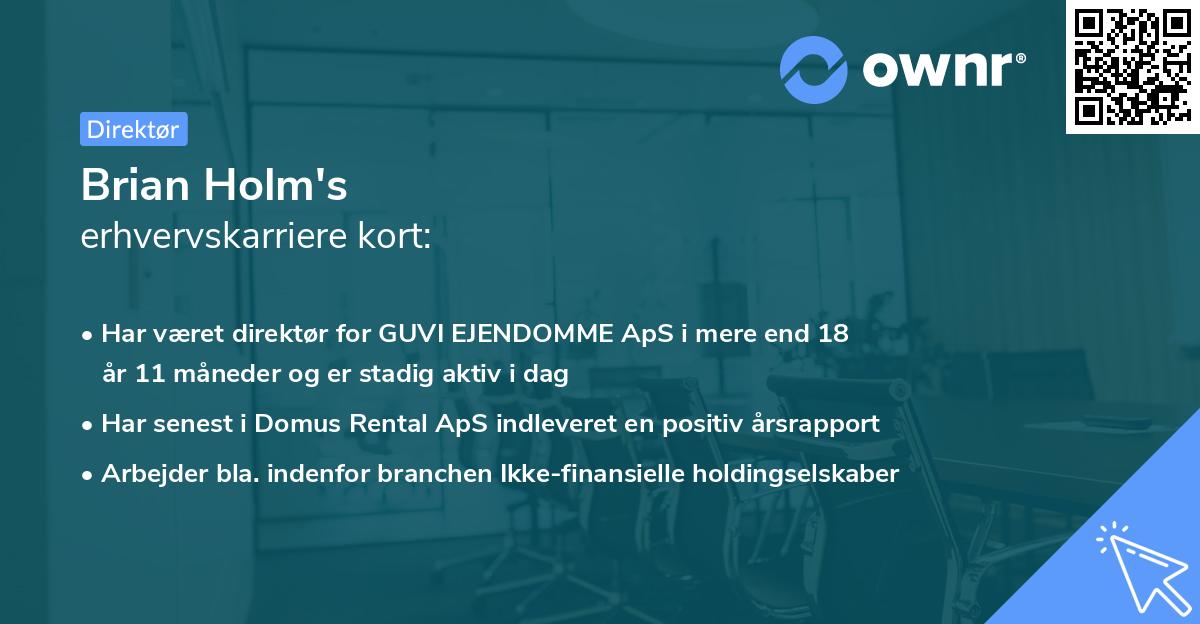 Brian Holm's erhvervskarriere kort