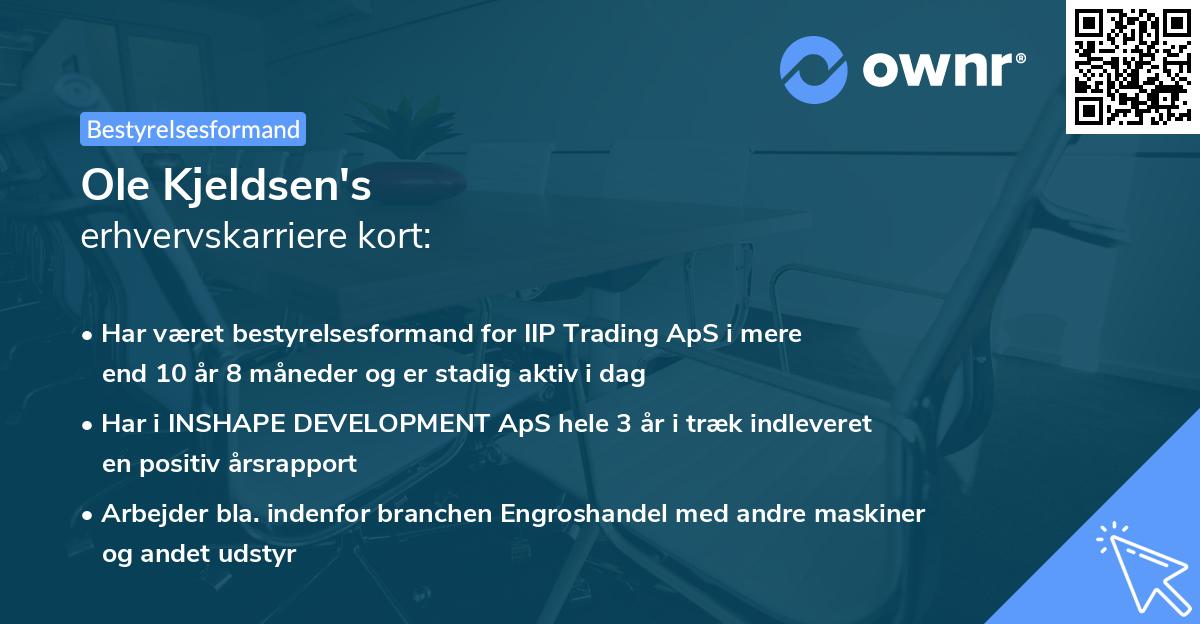 Ole Kjeldsen's erhvervskarriere kort