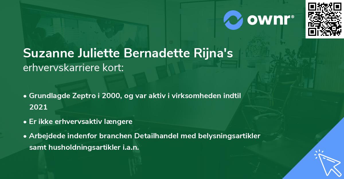 Suzanne Juliette Bernadette Rijna's erhvervskarriere kort
