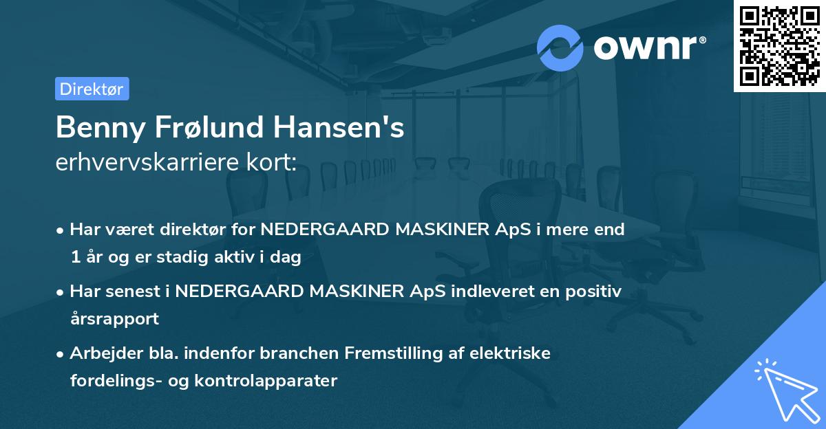 Benny Frølund Hansen's erhvervskarriere kort