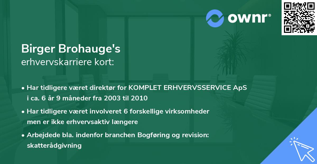 Birger Brohauge's erhvervskarriere kort