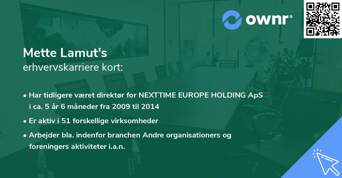 Mette Lamut's erhvervskarriere kort