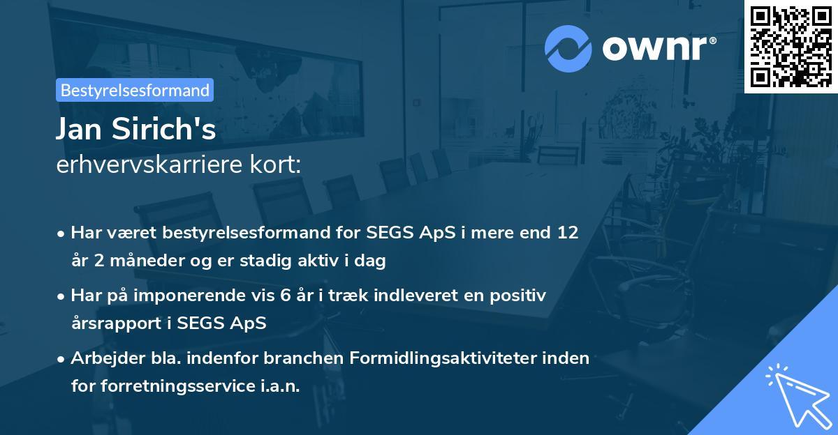 Jan Sirich's erhvervskarriere kort