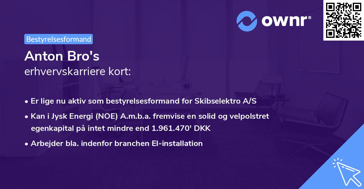Anton Bro's erhvervskarriere kort