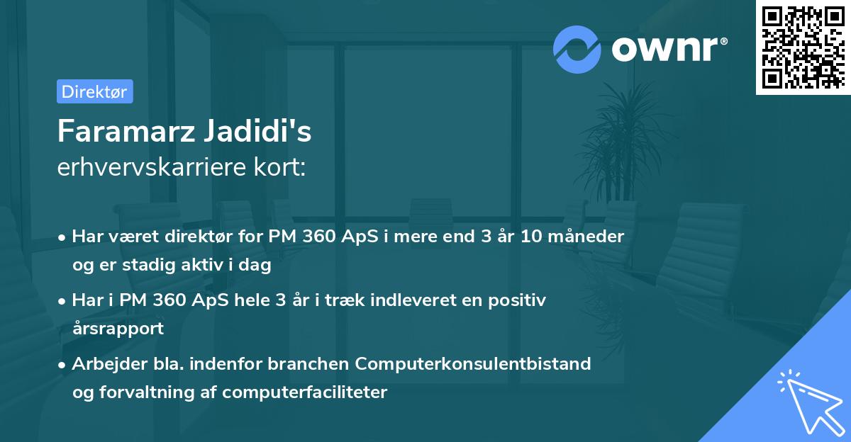 Faramarz Jadidi's erhvervskarriere kort