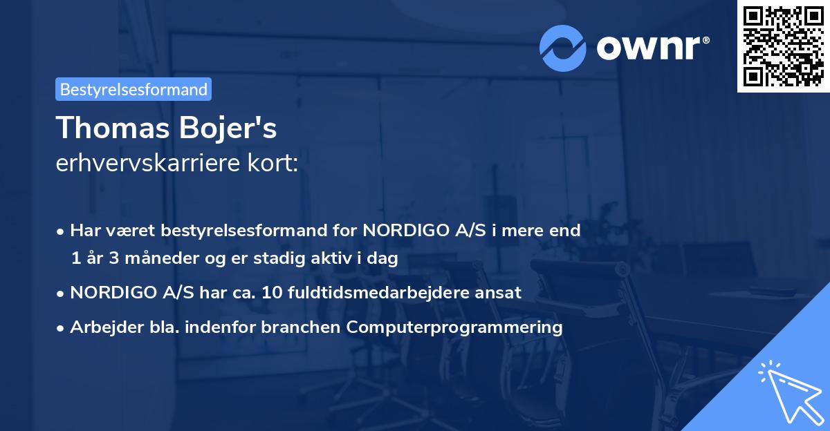 Thomas Bojer's erhvervskarriere kort