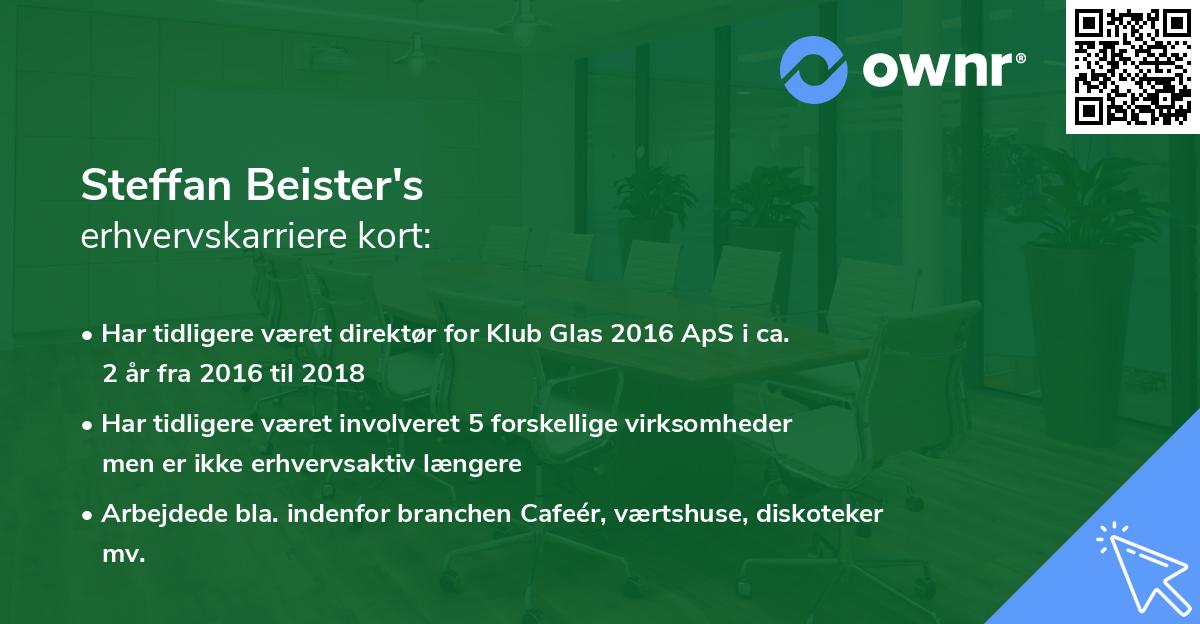 Steffan Beister's erhvervskarriere kort