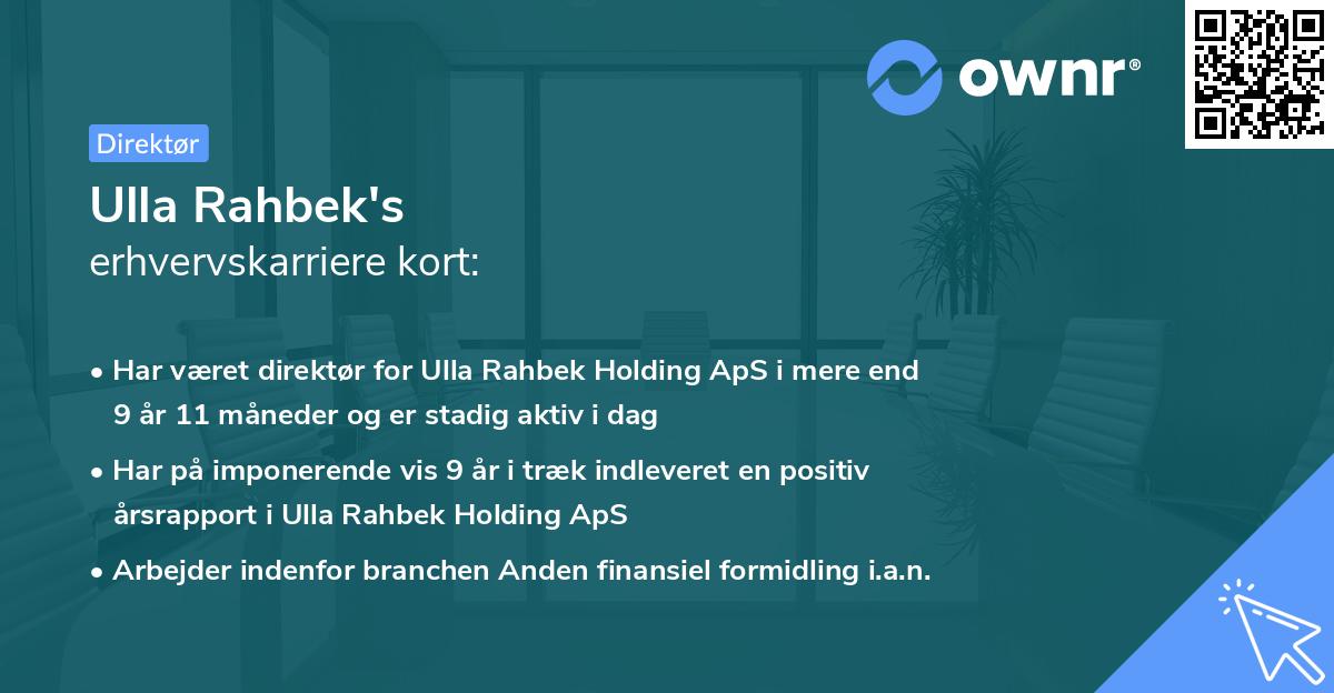 Ulla Rahbek's erhvervskarriere kort