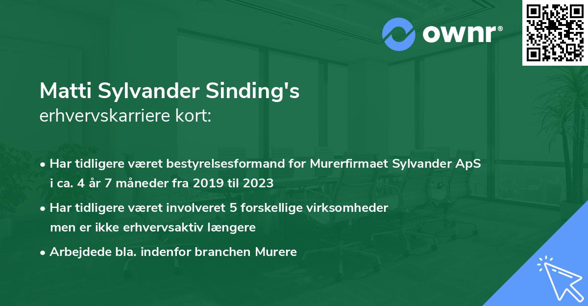 Matti Sylvander Sinding's erhvervskarriere kort