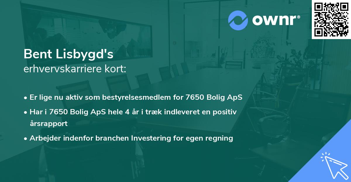 Bent Lisbygd's erhvervskarriere kort