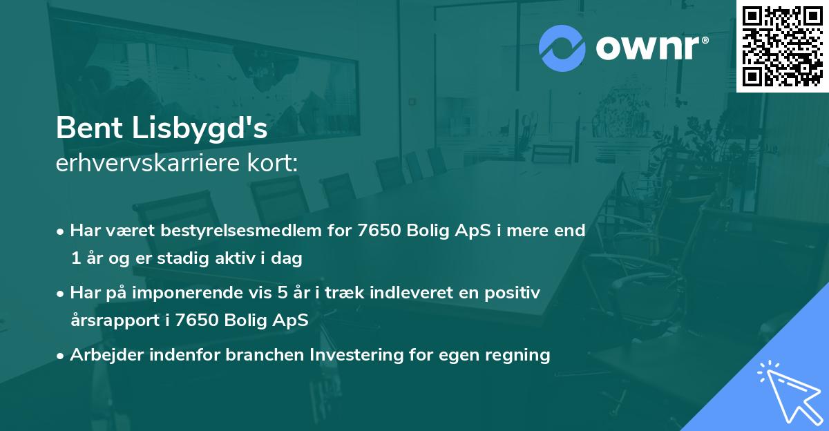 Bent Lisbygd's erhvervskarriere kort