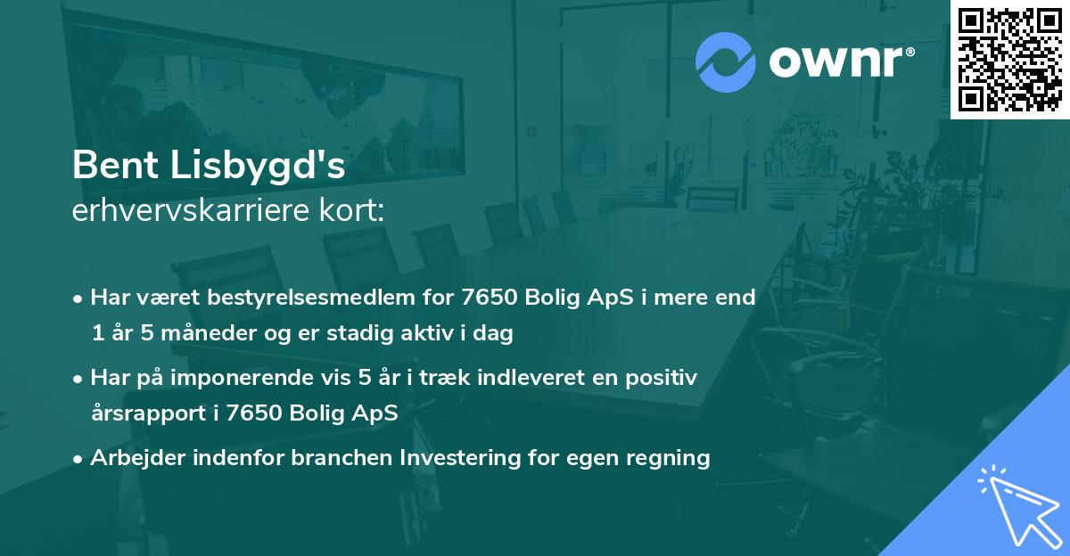 Bent Lisbygd's erhvervskarriere kort