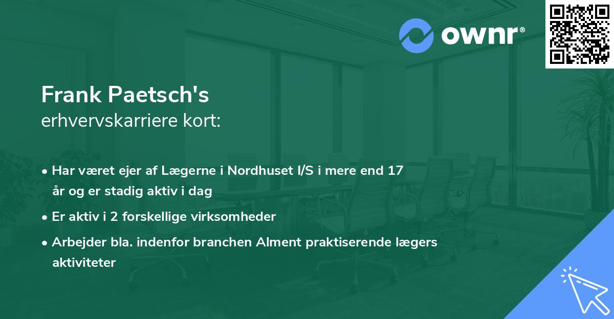 Frank Paetsch's erhvervskarriere kort