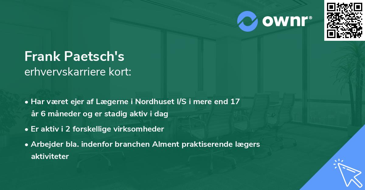 Frank Paetsch's erhvervskarriere kort