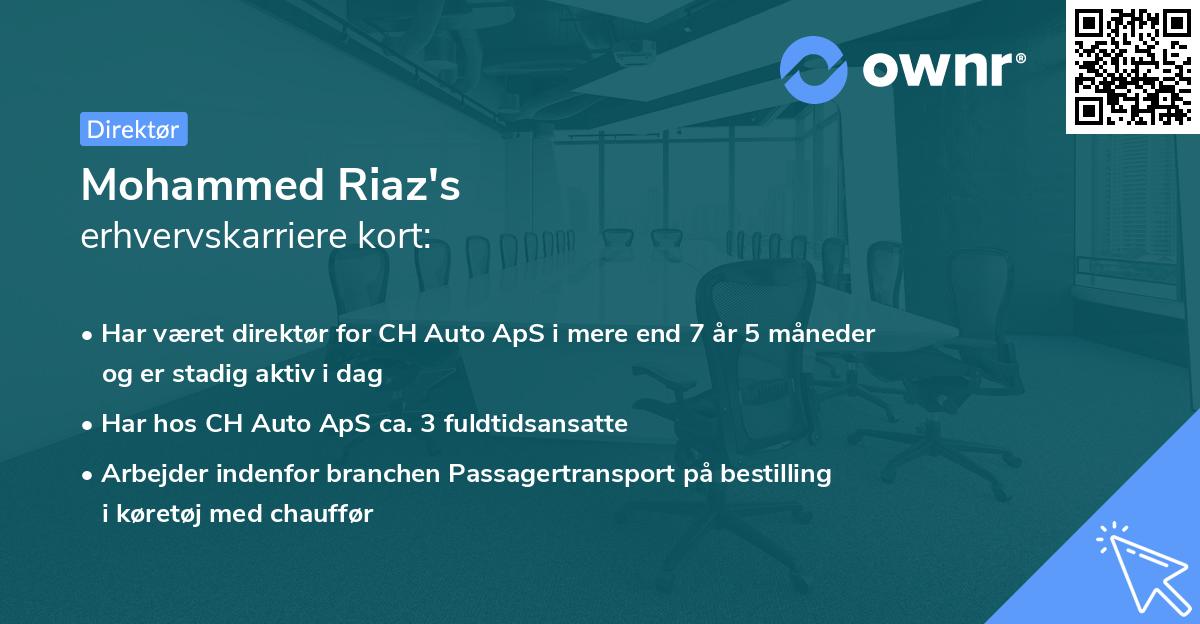 Mohammed Riaz's erhvervskarriere kort