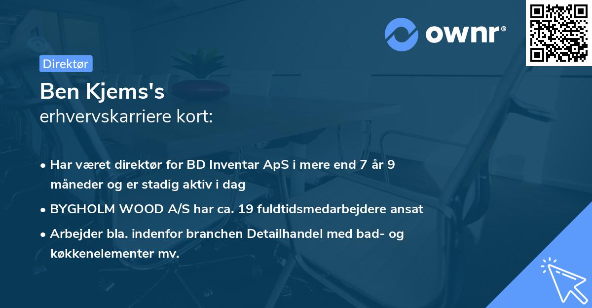 Ben Kjems's erhvervskarriere kort