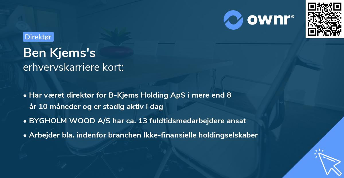 Ben Kjems's erhvervskarriere kort