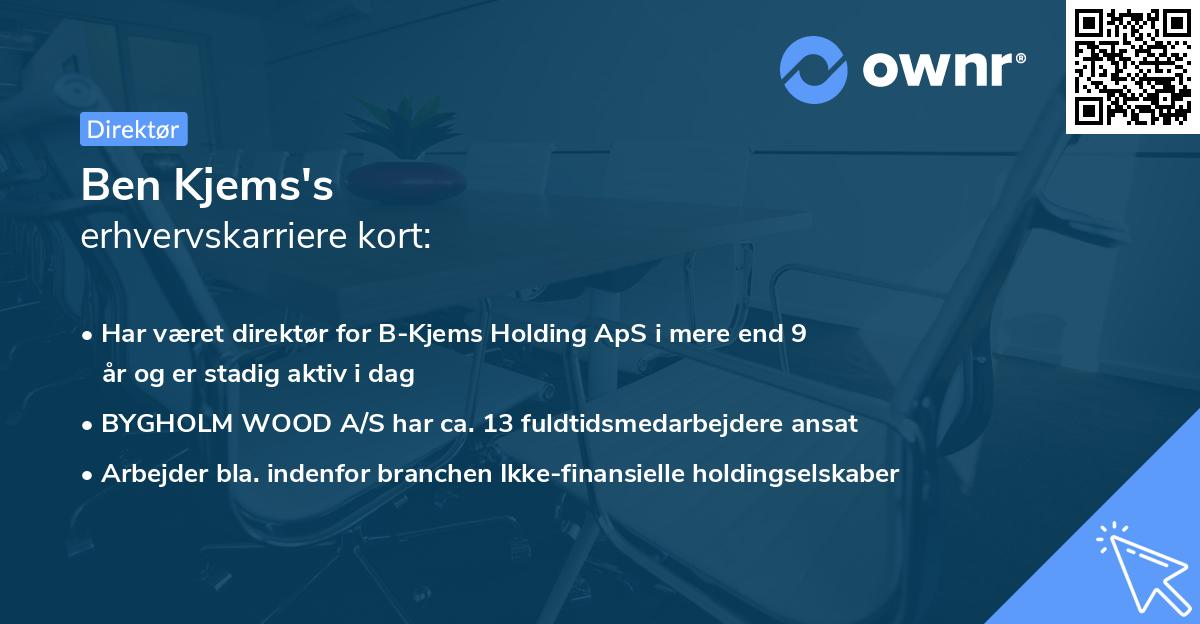 Ben Kjems's erhvervskarriere kort