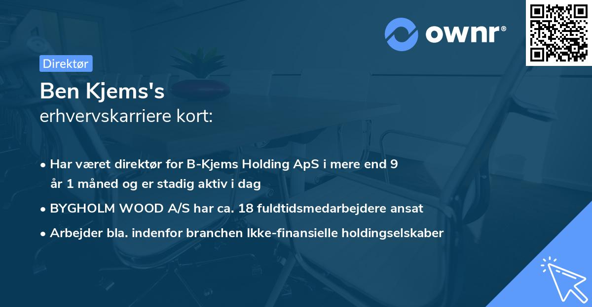 Ben Kjems's erhvervskarriere kort