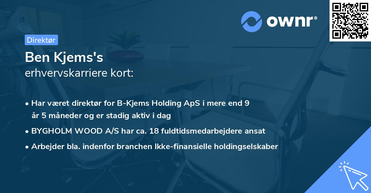 Ben Kjems's erhvervskarriere kort