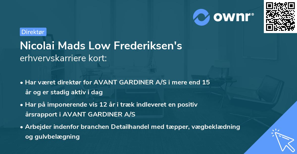 Nicolai Mads Low Frederiksen's erhvervskarriere kort
