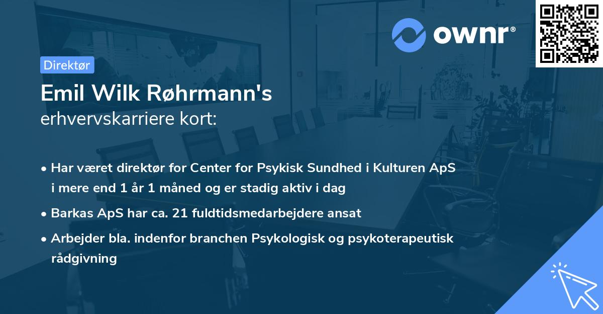 Emil Wilk Røhrmann's erhvervskarriere kort