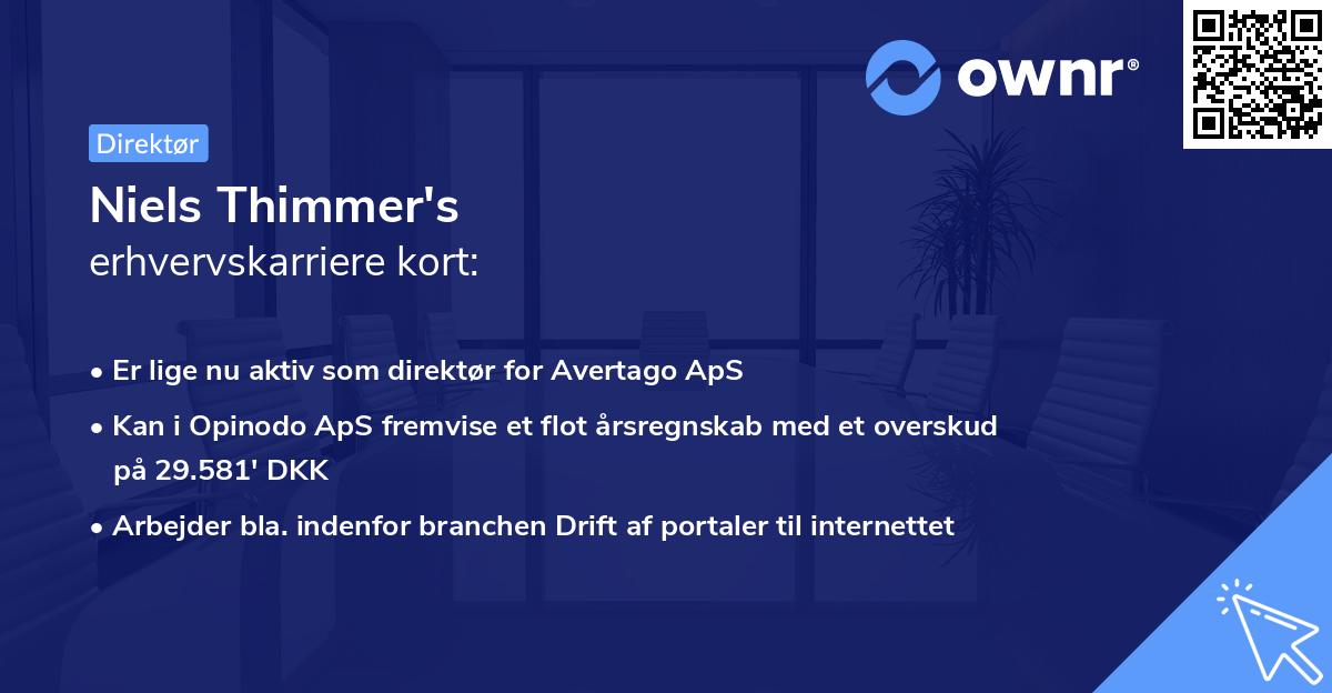 Niels Thimmer's erhvervskarriere kort