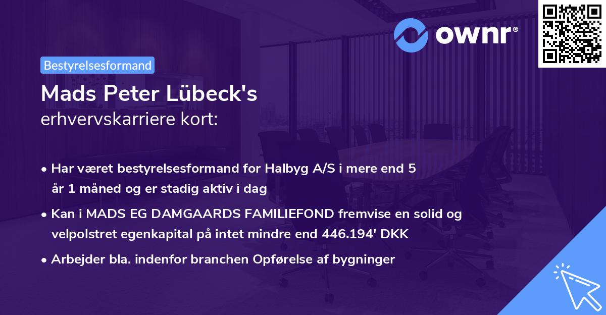 Mads Peter Lübeck's erhvervskarriere kort