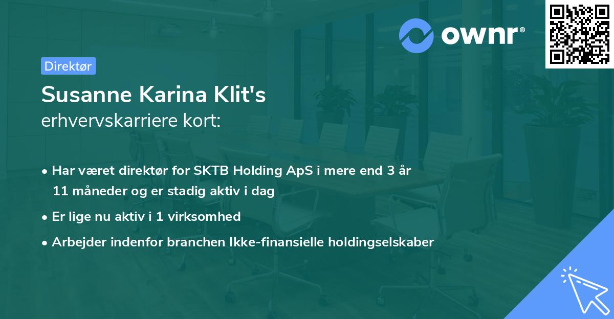 Susanne Karina Klit's erhvervskarriere kort