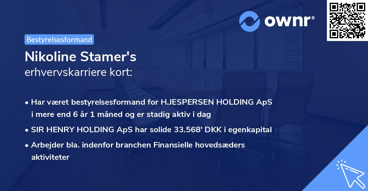 Nikoline Stamer's erhvervskarriere kort